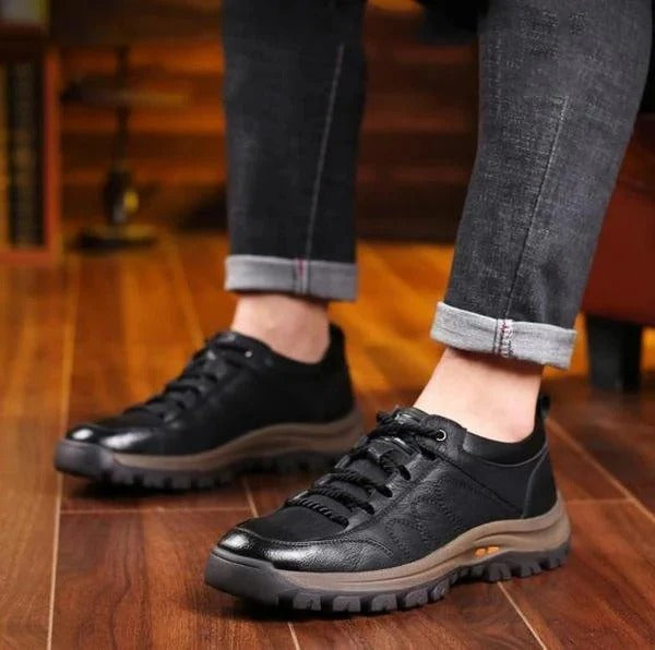 Men's all-weather leather shoes featuring built-in orthopedic support