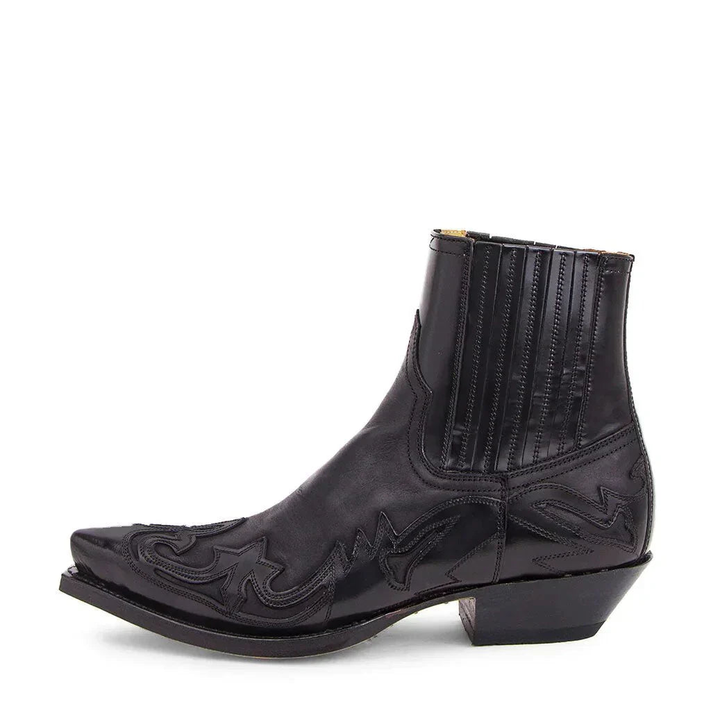 Men's western cowboy ankle boots with a stylish pointed toe and durable outsole.