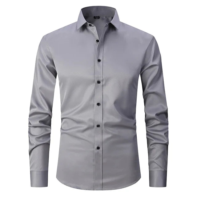 Men's wrinkle-free stretch dress shirt, ideal for business casual and formal wear.