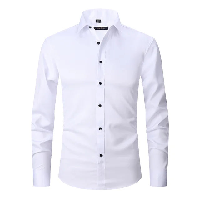Elegant men's dress shirt with stretch and wrinkle-free features, ensuring all-day comfort and style.