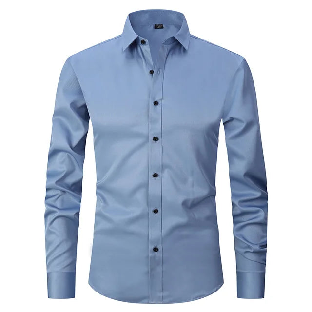 Comfortable stretch men's long sleeve shirt for all-day wear, a modern slim fit.