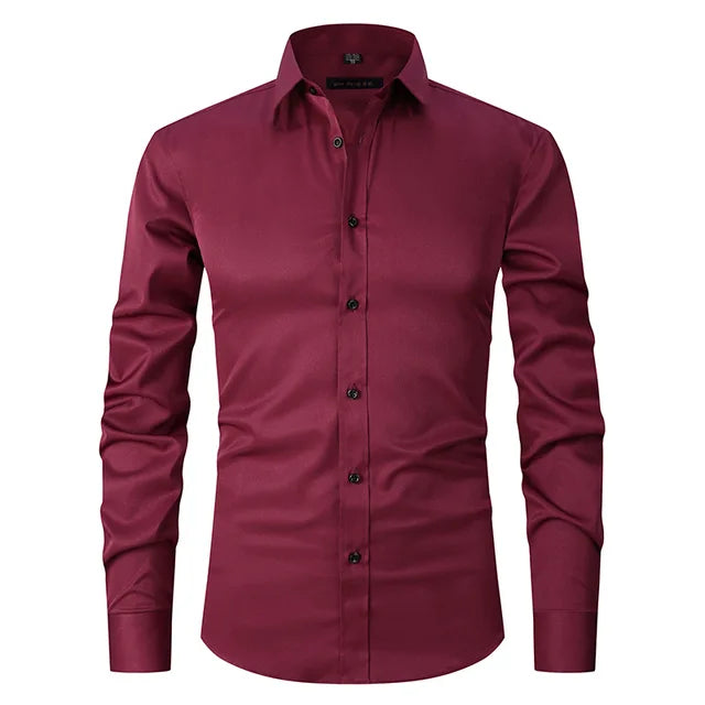 Crisp men's business casual shirt, designed with wrinkle-free stretch for ultimate comfort.