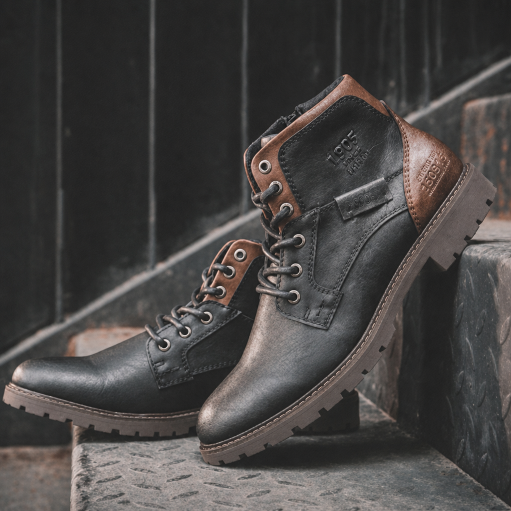 Rugged men's brown ankle work boots, featuring both lace-up and side zip for easy, secure fit.