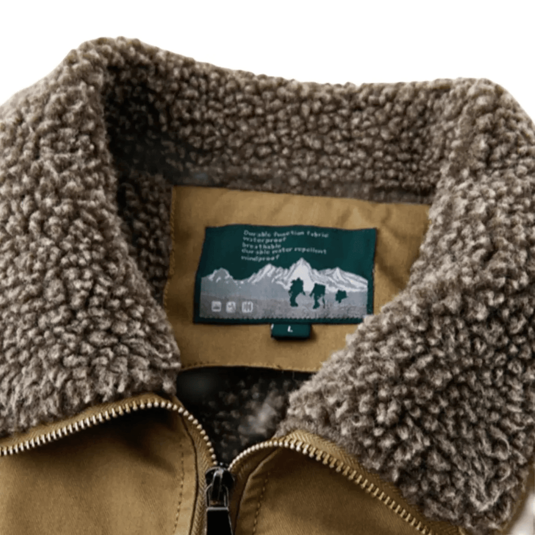 Man wearing a stylish men's aviator bomber jacket with plush collar, a comfortable & warm winter coat.