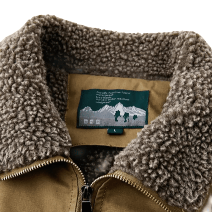 Man wearing a stylish men's aviator bomber jacket with plush collar, a comfortable & warm winter coat.