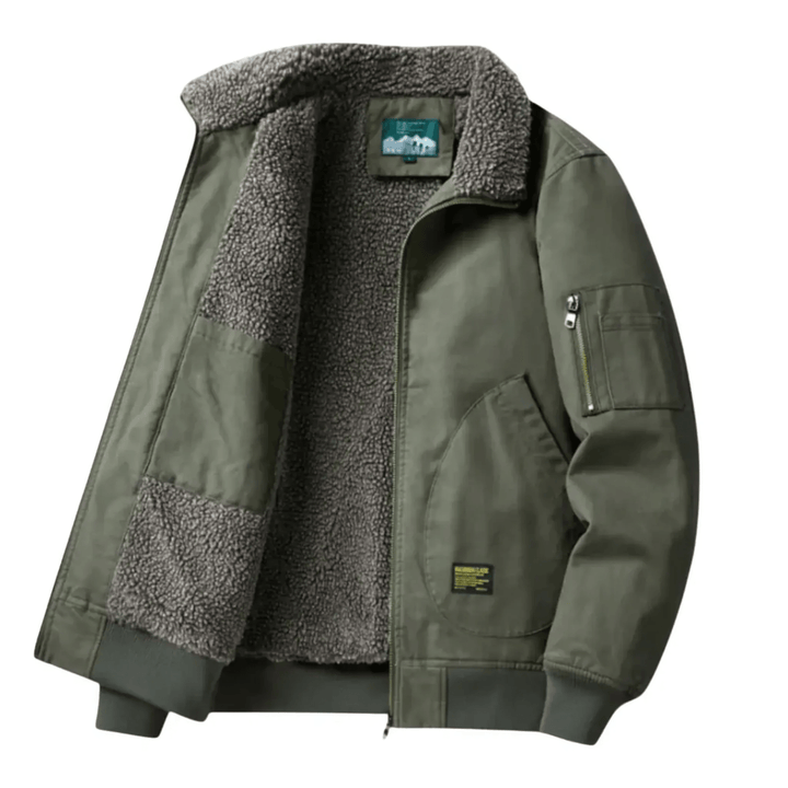 Men's warm aviator bomber jacket with comfortable plush collar & secure pockets. Perfect for fall & winter fashion.