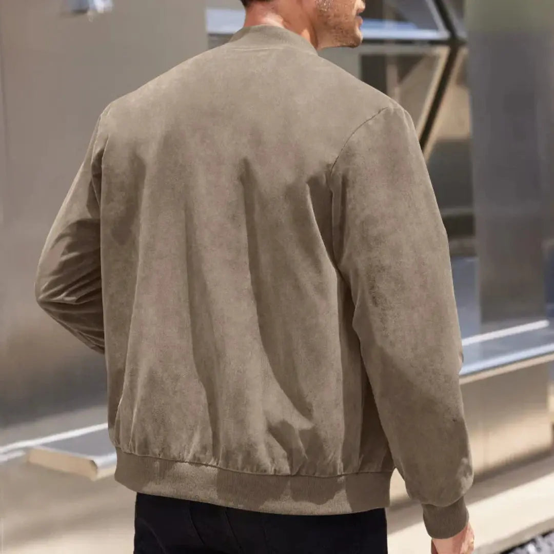 Modern fit men's bomber jacket with ribbed collar. Stylish outerwear for men's fashion, perfect for casual wear.