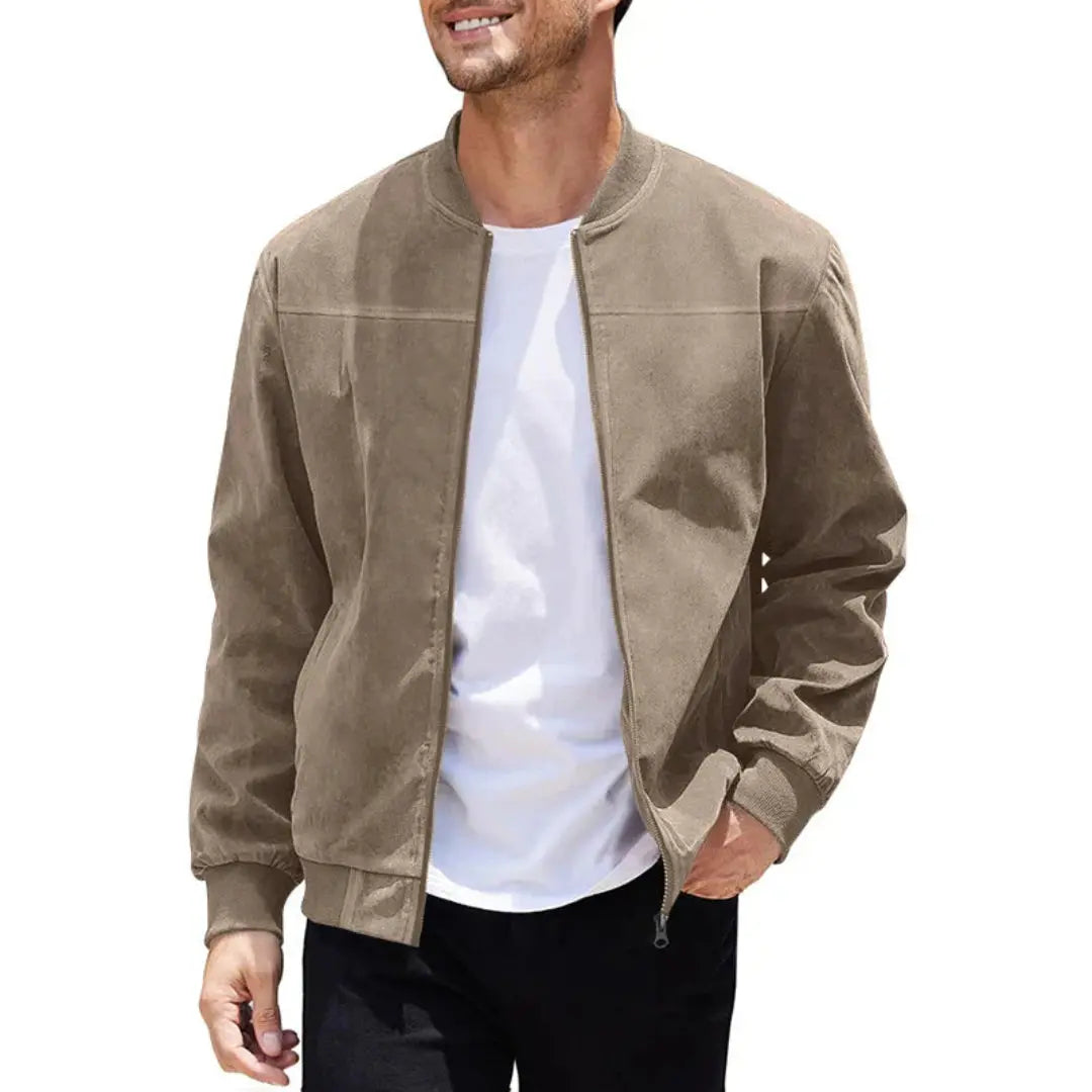Comfortable men's bomber jacket with a ribbed collar and secure zip pockets. Ideal versatile casual everyday jacket.