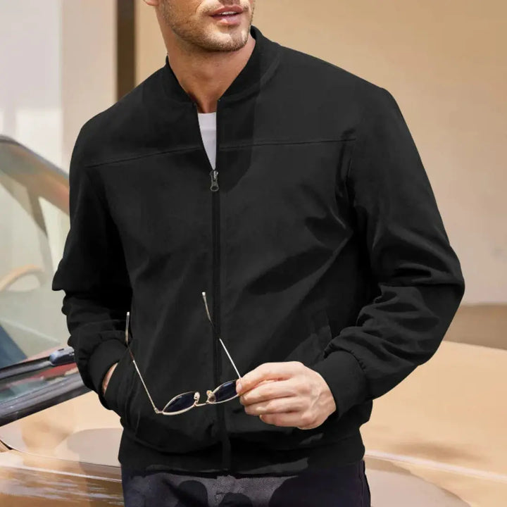 All-season men's stylish bomber jacket. Lightweight design, ribbed collar, and practical pockets for modern wear.