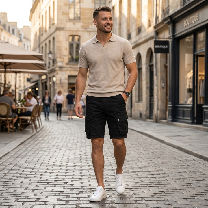 Utility men's relaxed fit cargo shorts featuring secure flap pockets, perfect for outdoor activities & casual style.