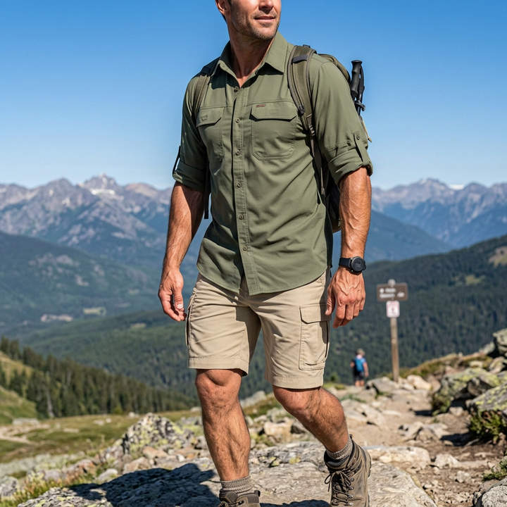 Relaxed fit men's cargo shorts with ample pockets, great for hiking, fishing, or casual summer outings.