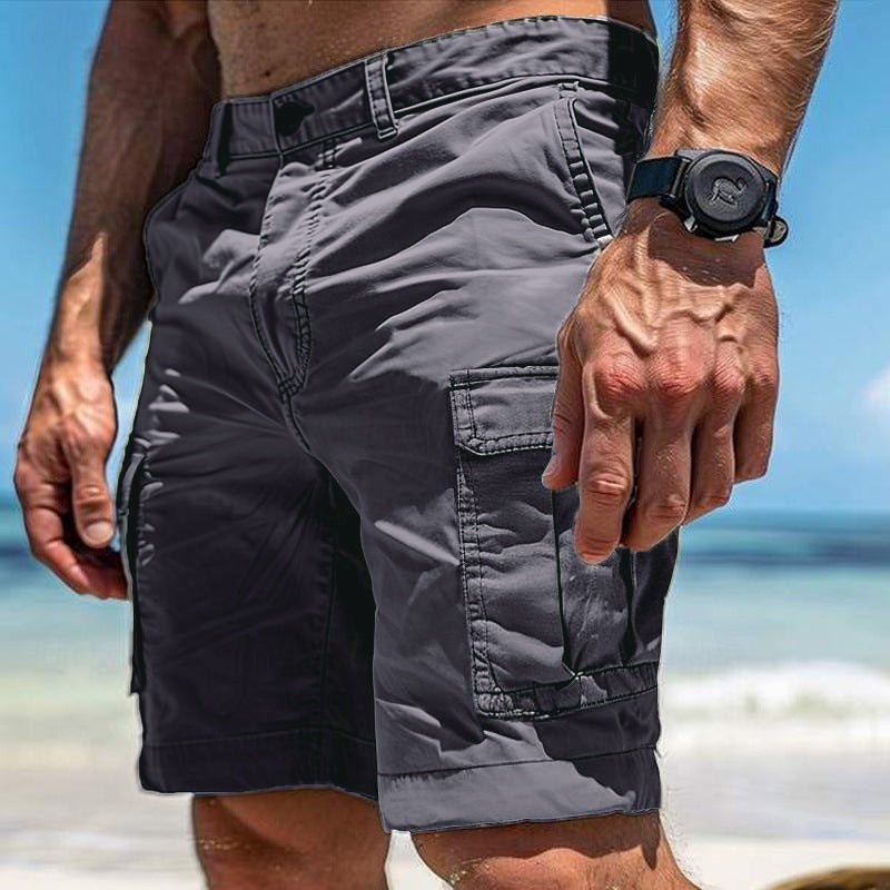 Men's casual cargo shorts, relaxed fit with multiple utility pockets, perfect for summer outdoor wear.