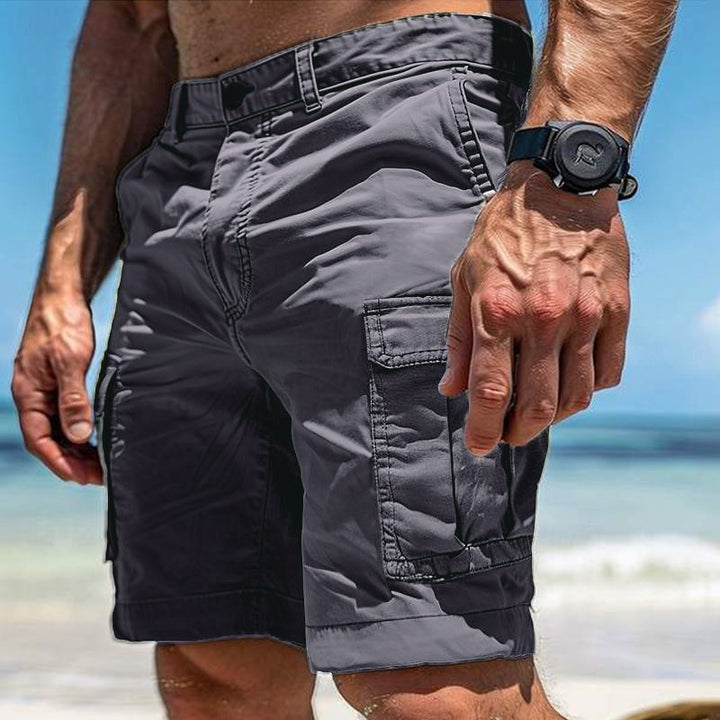 Men's casual cargo shorts, relaxed fit with multiple utility pockets, perfect for summer outdoor wear.