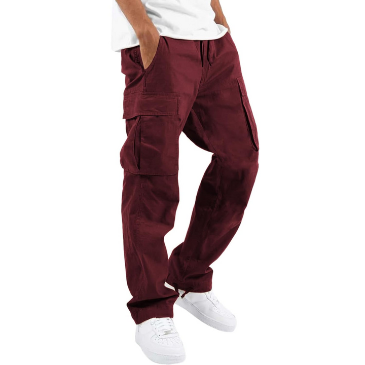 Multi-pocket men's cargo joggers with adjustable waist, perfect for casual & active lifestyles.