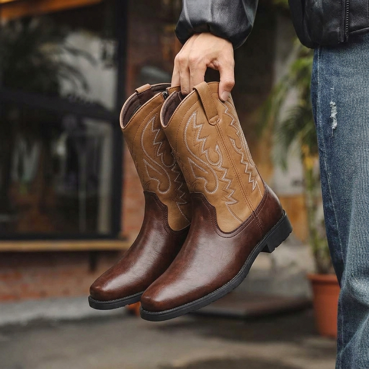 Stylish men's classic western cowboy boots. Tall riding style with pointed toe & rugged pull-on design.