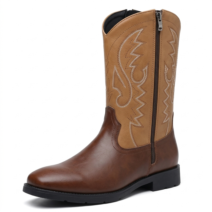 Tall men's classic western cowboy boots for riding. Rugged pull-on style featuring a pointed toe.