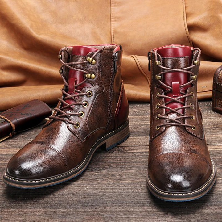 Mens lace-up ankle cowboy boots, rugged work style for durable everyday wear & western fashion.