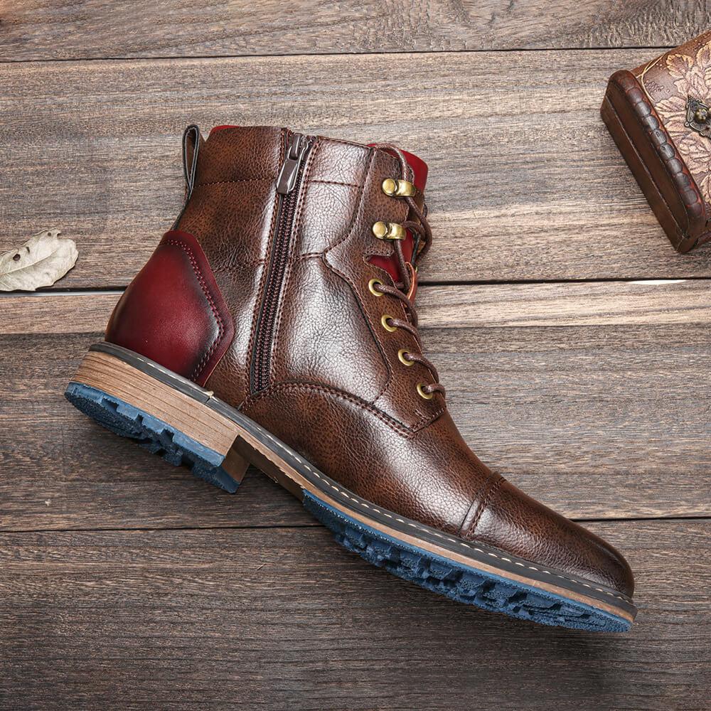 Men's lace-up ankle cowboy work boots, rugged western style, durable casual footwear for men.