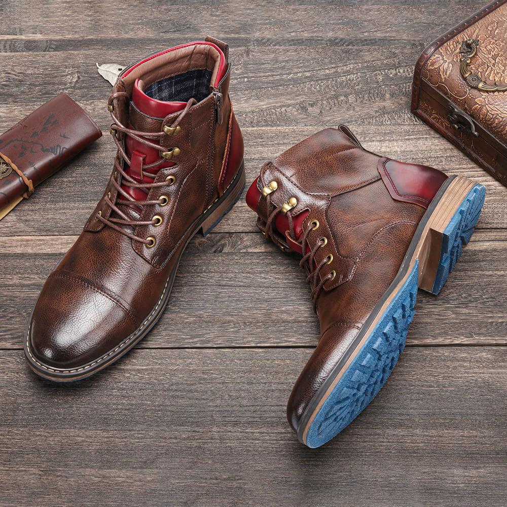 Stylish men's rugged lace-up ankle boots, cowboy work style, durable for outdoor & casual fashion.