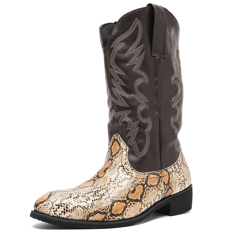 Men's Western fashion boots with pointed toe, stable heel, and practical pull tabs for easy entry.