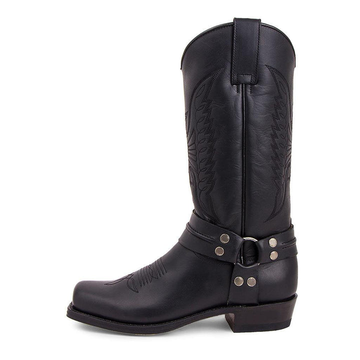 Classic brown men's square toe cowboy boots, western stitched shaft, durable design for country fashion.