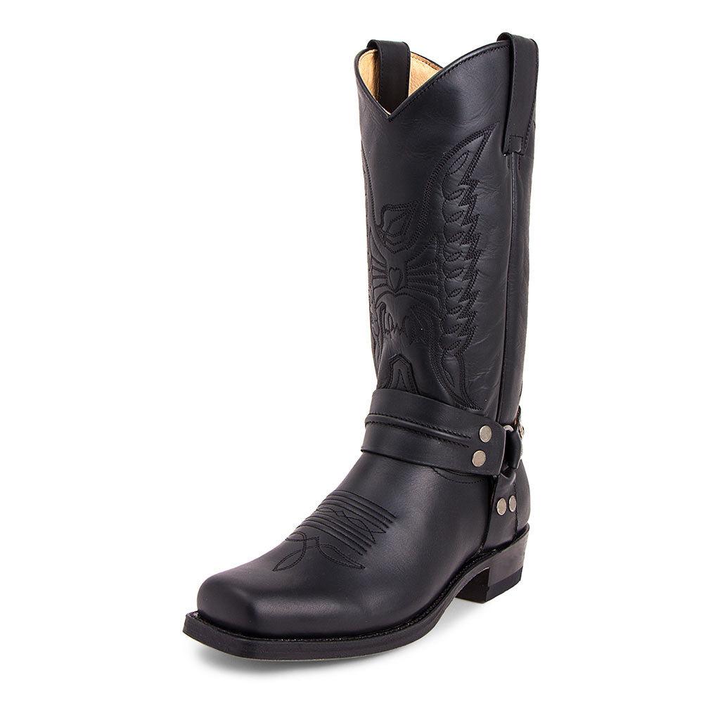 Durable men's square toe western boots, comfortable low heel, stylish stitched shaft for lasting wear.