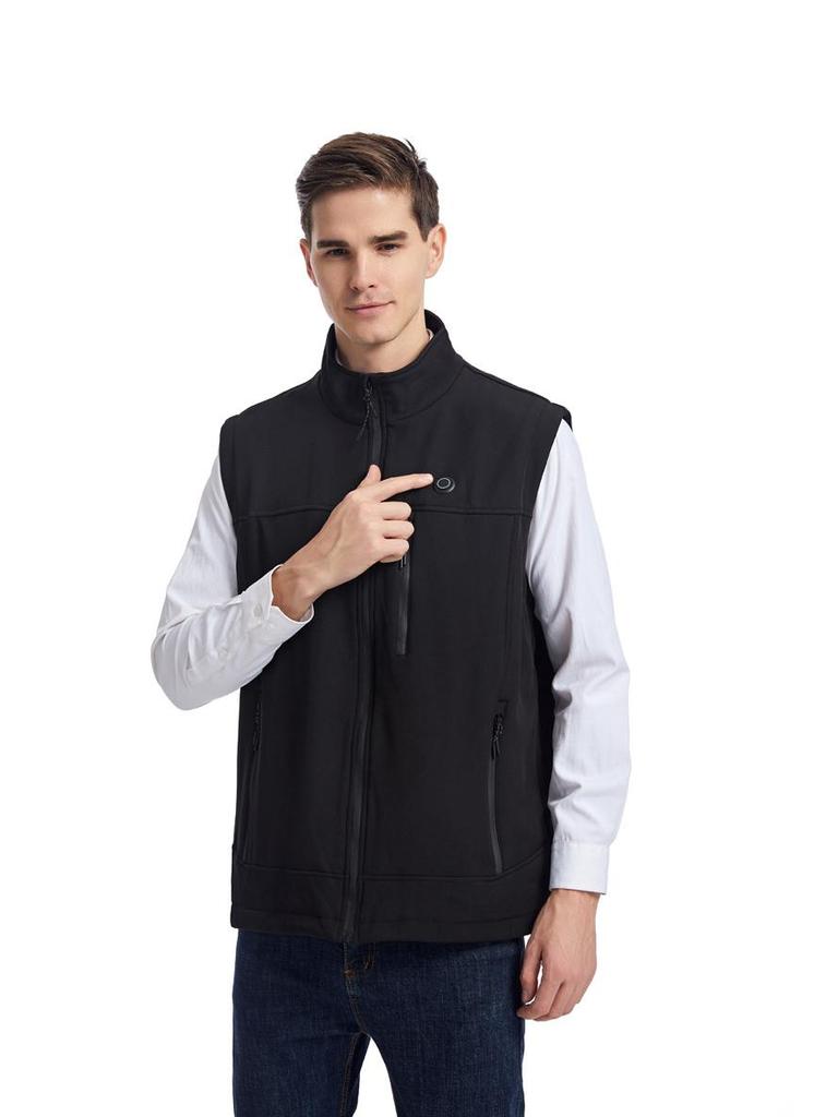 USB powered men's heated vest. Adjustable heat, stand collar, & full zip for ultimate outdoor warmth.