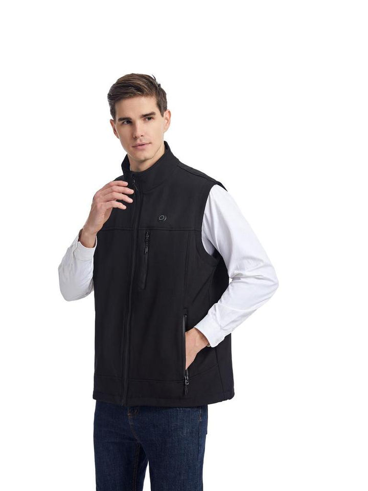 Men's heated vest for winter sports & outdoor warmth. Stand collar, full zip, provides cozy adjustable heat.