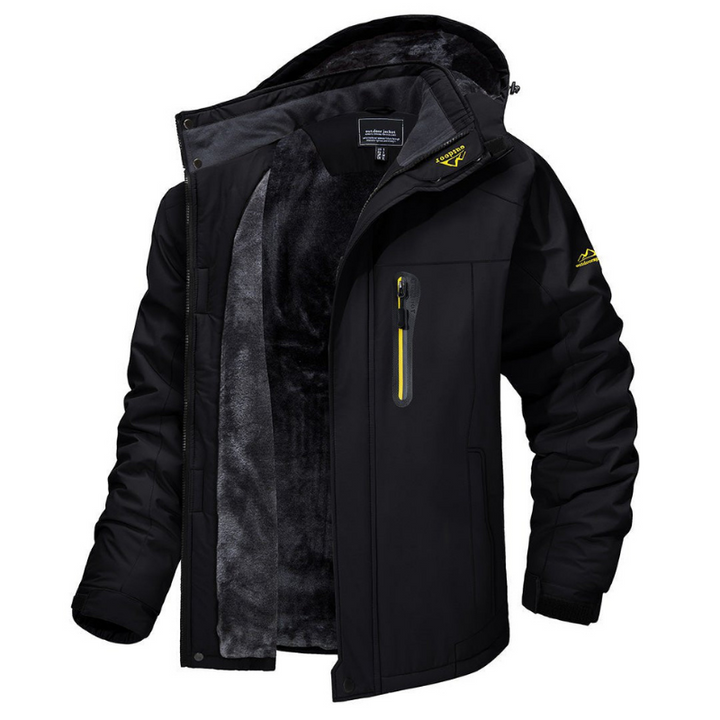 Stylish men's insulated winter coat for outdoor wear. Durable, waterproof Everest jacket for cold weather adventures.