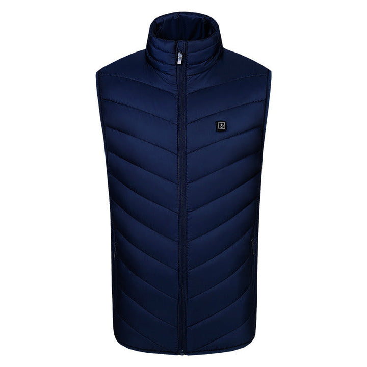 Premium men's activewear heated vest, puffer with stand collar, perfect for winter sports.