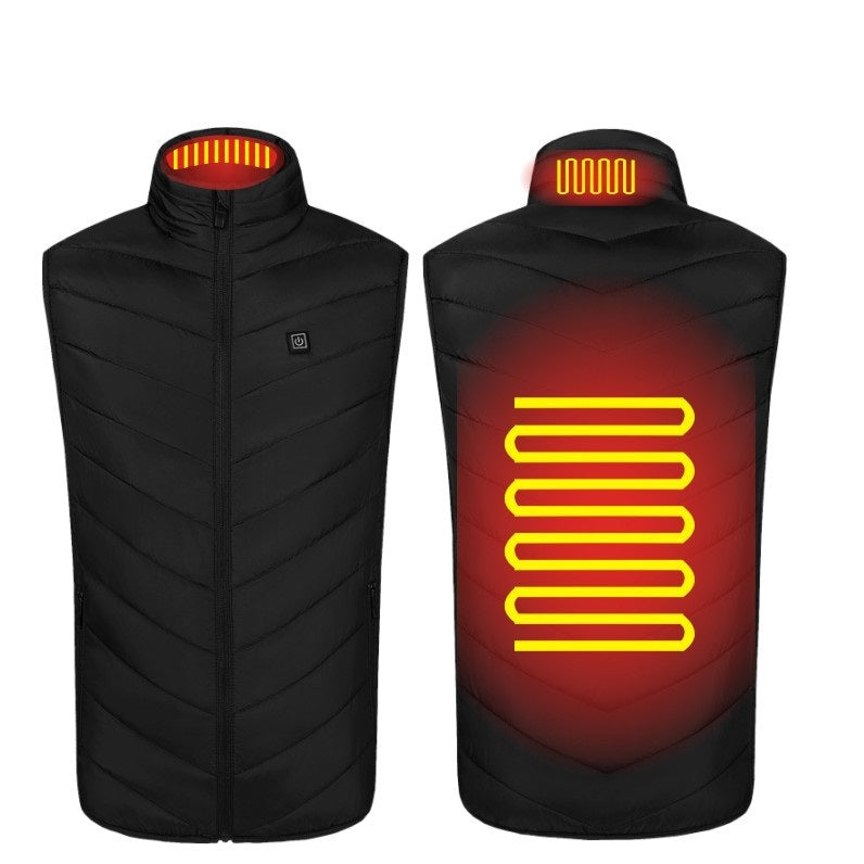 Men's Puffer Heated Vest with Stand Collar for winter warmth & outdoor activities.