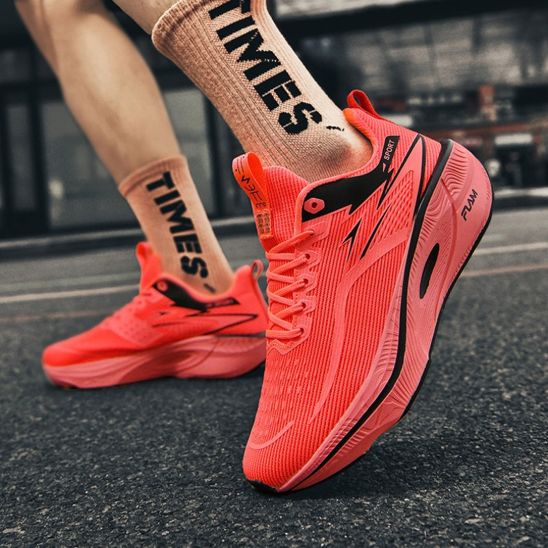 Men's lace-up performance running shoes in action, offering dynamic support for running and athletic training.