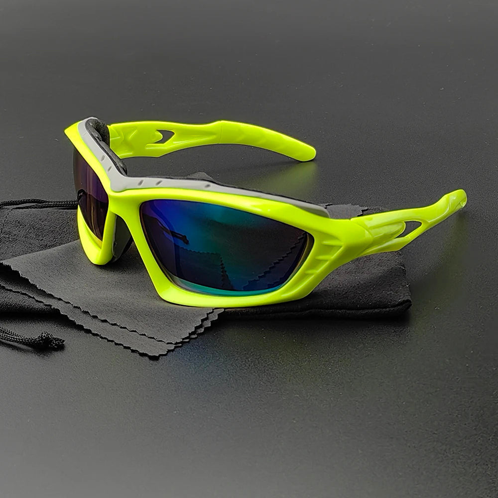 Stylish men's wraparound sunglasses for cycling, running, and various outdoor athletic and sport activities.