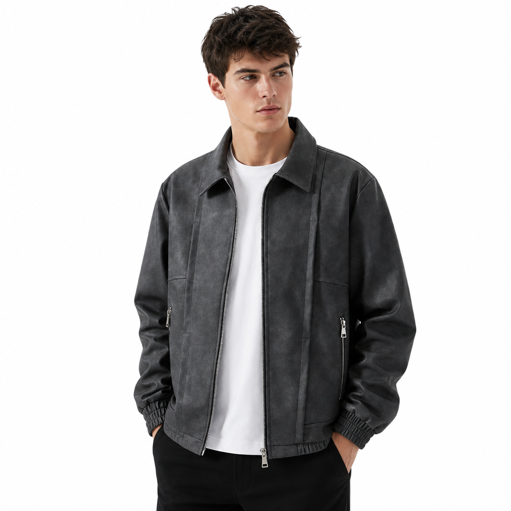 Fashionable men's suede oversized bomber jacket, perfect casual outerwear with elastic cuffs for style.