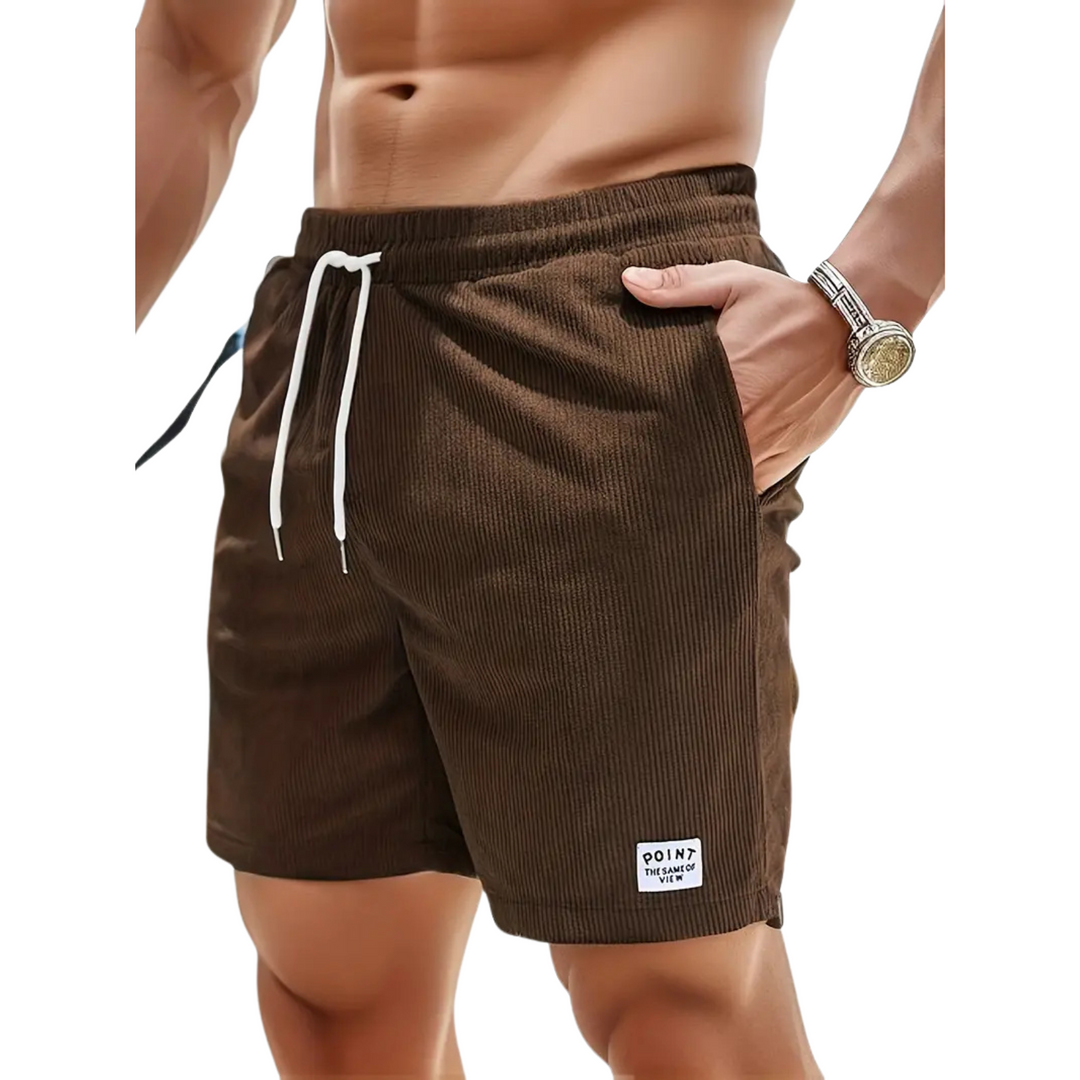 Back view of men's elastic waist swim shorts, showcasing comfortable design for pool & beach.