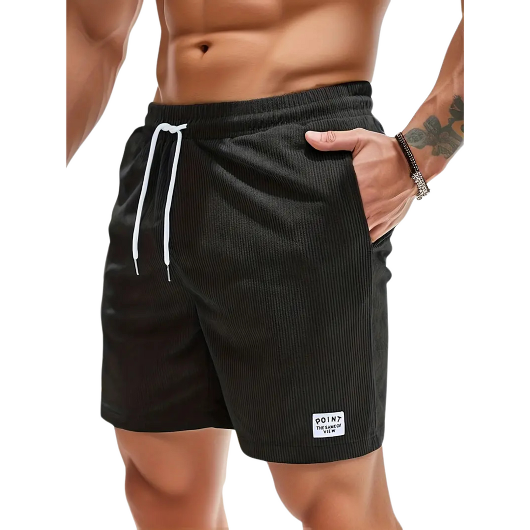 Modern men's elastic waist swim shorts, designed for comfort and style for summer vacation.