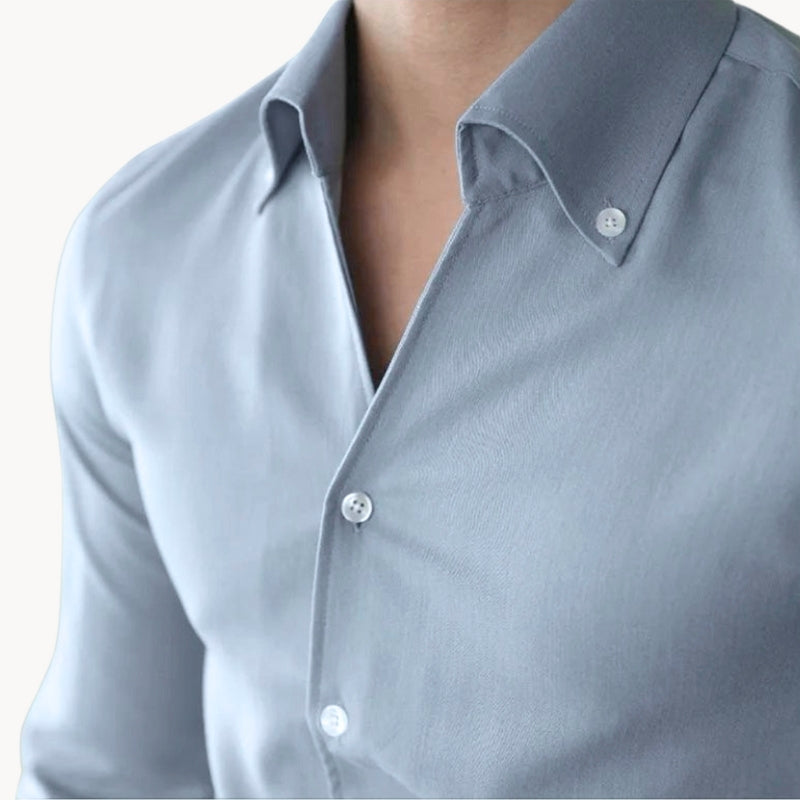 Versatile men's slim fit tight long sleeve dress shirt, ideal for stylish formal events or smart casual outfits.