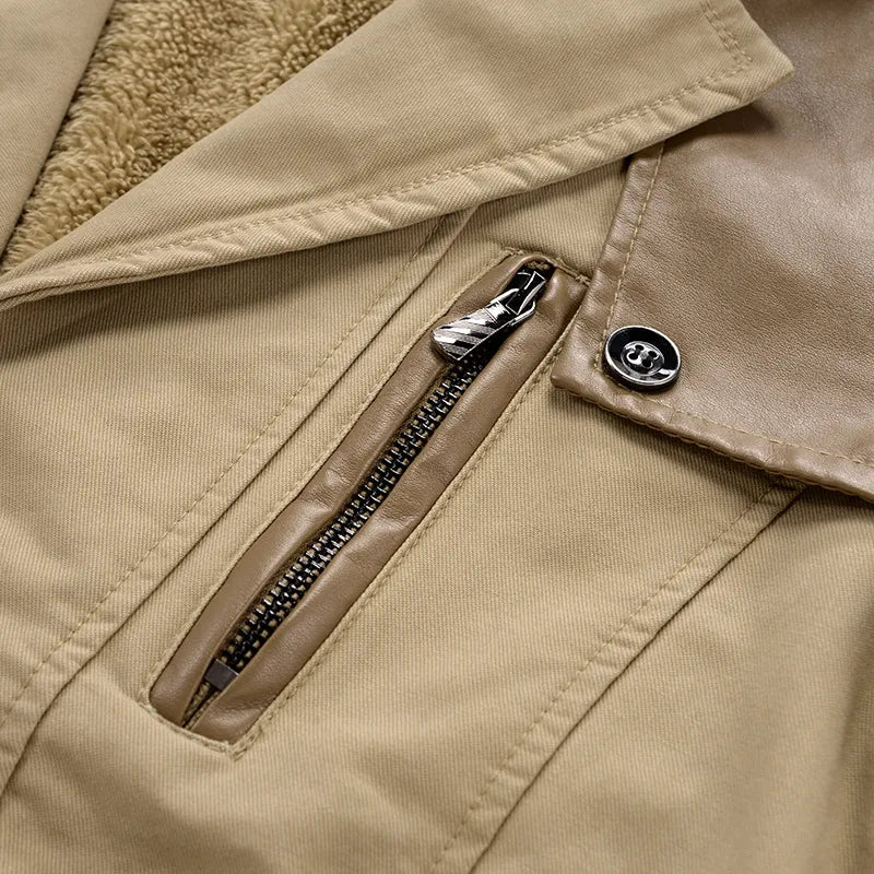Modern men's utility trench coat, stylish for fall & winter, with button-front design & functional zip pocket.