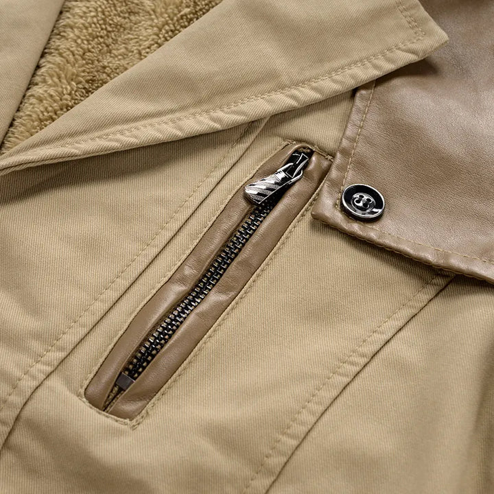 Modern men's utility trench coat, stylish for fall & winter, with button-front design & functional zip pocket.