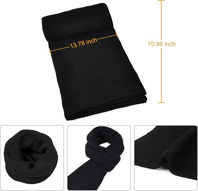 Men's multi-functional winter set: beanie, scarf & touchscreen gloves for warmth and tech.