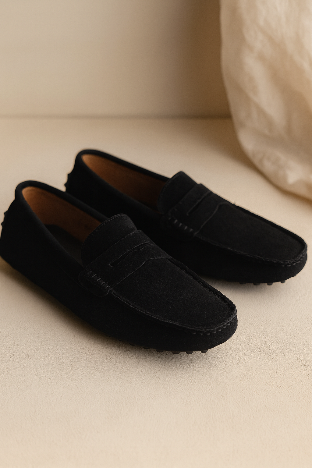 Elegant men's slip-on loafers, ideal as comfortable driving shoes or stylish casual & work footwear.