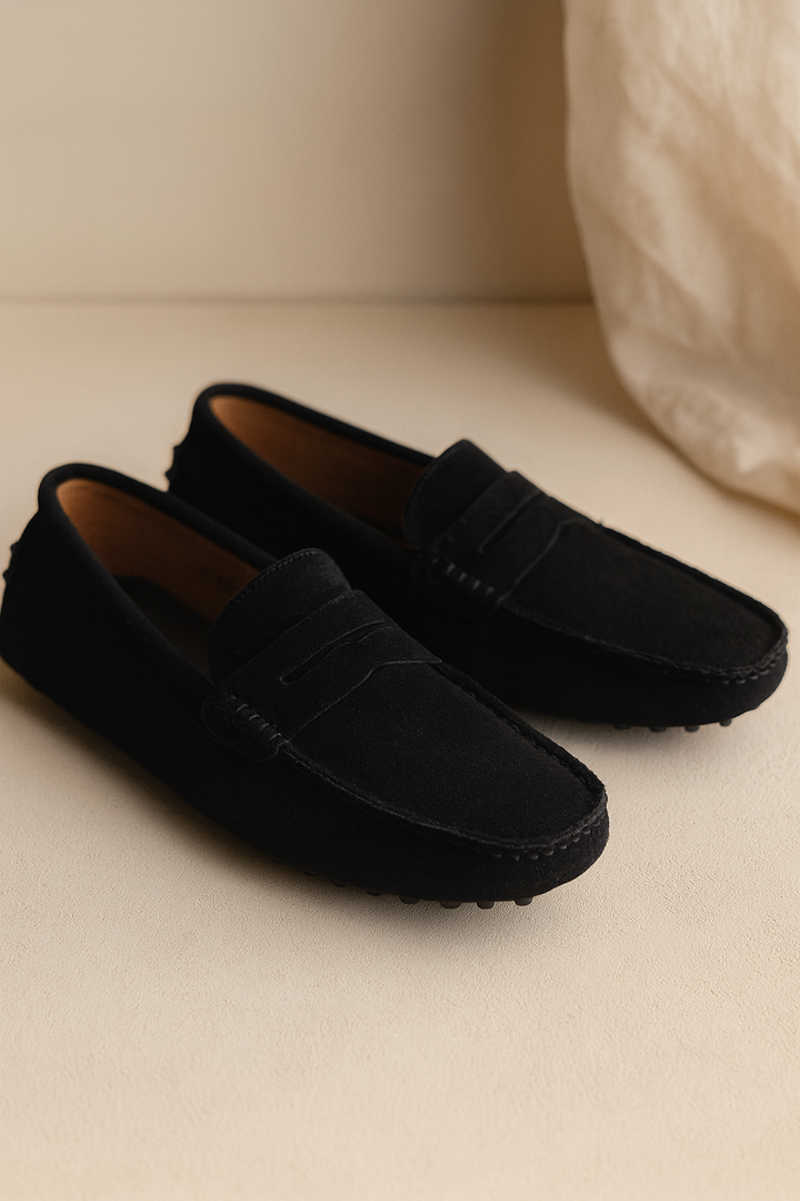 Elegant men's slip-on loafers, ideal as comfortable driving shoes or stylish casual & work footwear.