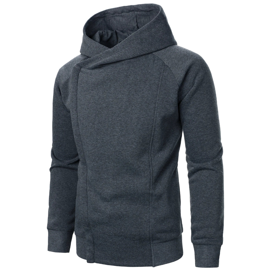 Grey men's full-zip hooded sweatshirt with pockets, perfect for casual style & layering.