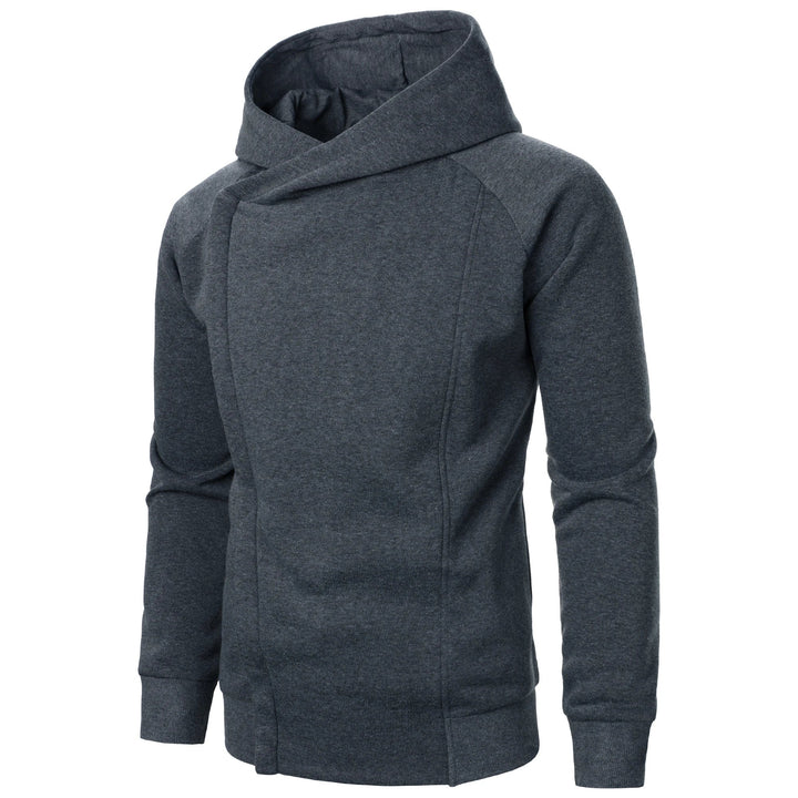 Grey men's full-zip hooded sweatshirt with pockets, perfect for casual style & layering.