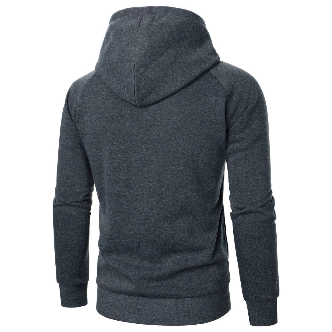 Navy men's zip-up hoodie, soft & comfortable, with practical pockets for daily wear.
