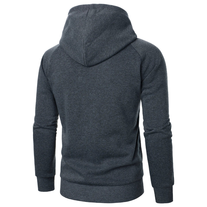 Navy men's zip-up hoodie, soft & comfortable, with practical pockets for daily wear.