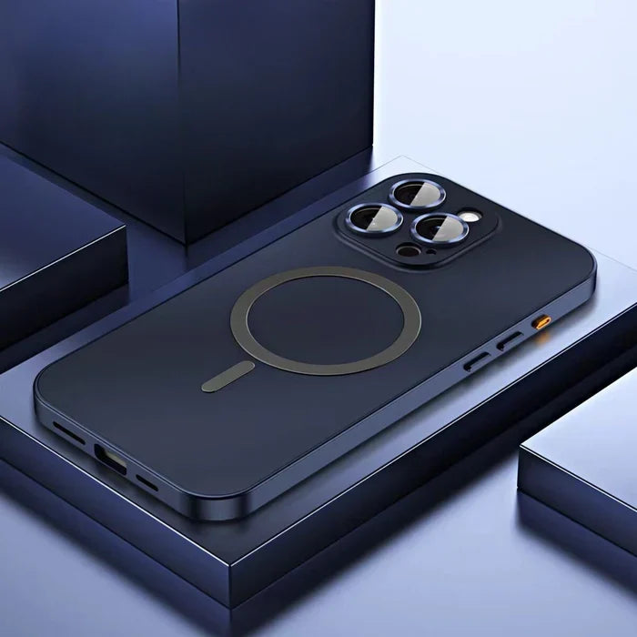 Stylish metal iPhone protective case. Magnetic back for easy attachment, shockproof design.