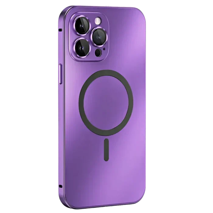 Robust metal iPhone case with magnetic feature. Provides universal, sleek protection for your phone.