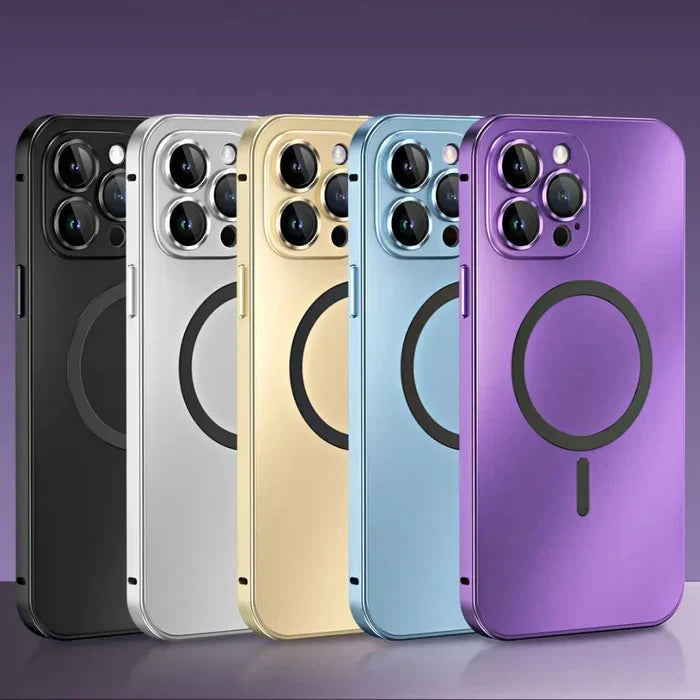 Universal iPhone metal case. Strong magnetic attachment, shockproof & stylish protective phone accessory.