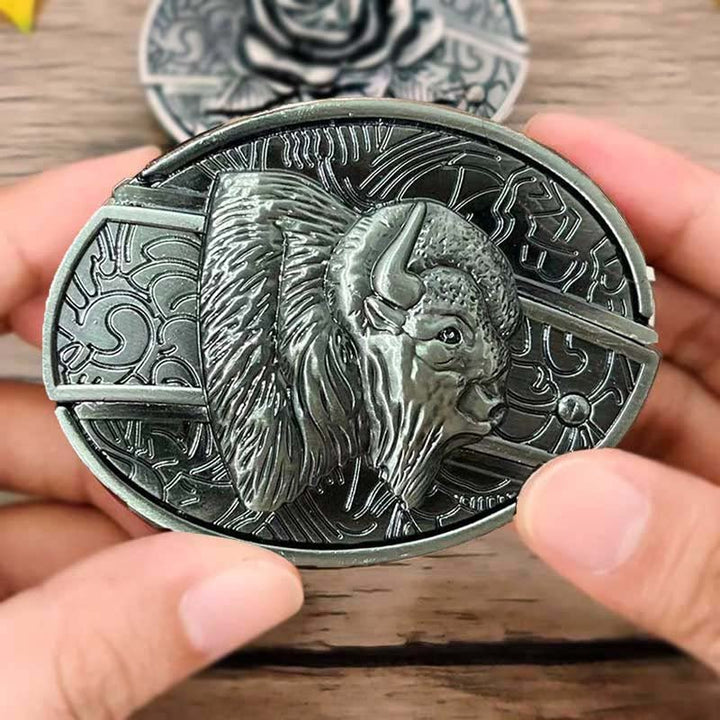 Unique men's EDC belt buckle. Western cowboy design, rugged and functional for outdoor use.